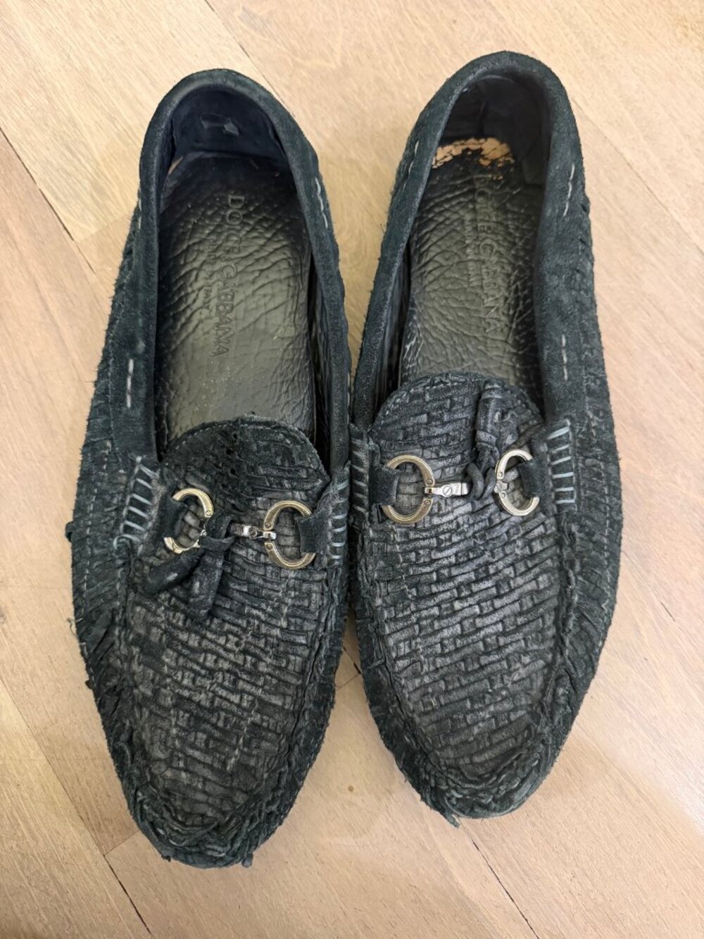 Dolce & Gabbana Men's Black Woven Leather Horsebit Loafers